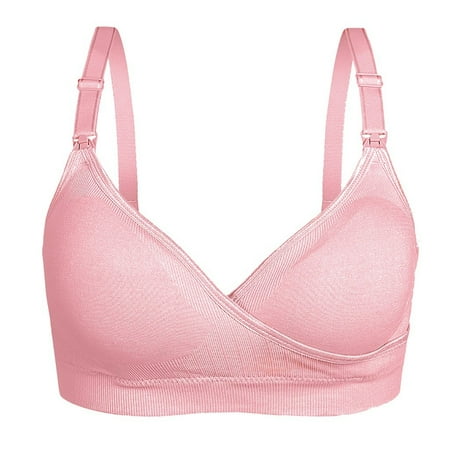 

BIZIZA Women s Push Up Bras Nursing Hands Free Lingerie Comfortable Solid Color Wireless Maternity Pink XL