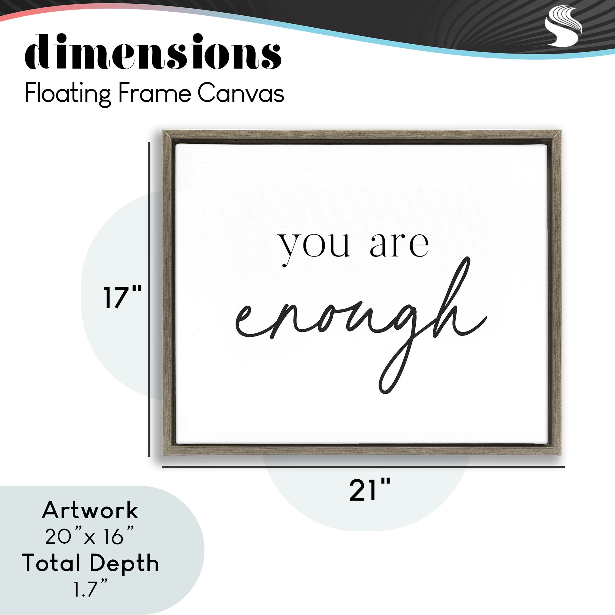 You Are Enough Sentiment Brown Framed Floater Canvas Wall Art, design by Lettered and Lined
