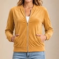 thumbnail image 3 of Kukoosong Women's Velvet Bomber Jacket, Long Sleeve Full Zip Up Stand Collar Velour Coat with Pockets, Slim Casual Lightweight Outerwear for Spring Fall Daily Wear, 3 of 7