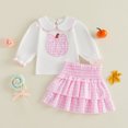 thumbnail image 7 of Yuncity Girls 2 Piece Outfit Set Fall Winter Peter Pan Collar Pumpkin Embroidery Long Sleeve Top Tiered Ruffle Skirt Holiday Party Clothes Size 18-24 Months, 7 of 7