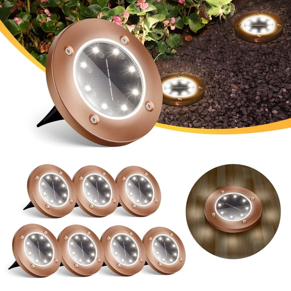 8-Pack Bronze Solar Ground Lights - 8LED Waterproof White Outdoor Path Lights for Garden & Walkway