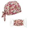 Opromo Scrub Cap Hat with Sweatband for Ponytail and Free Reusable Cotton Mask-Coral Floral
