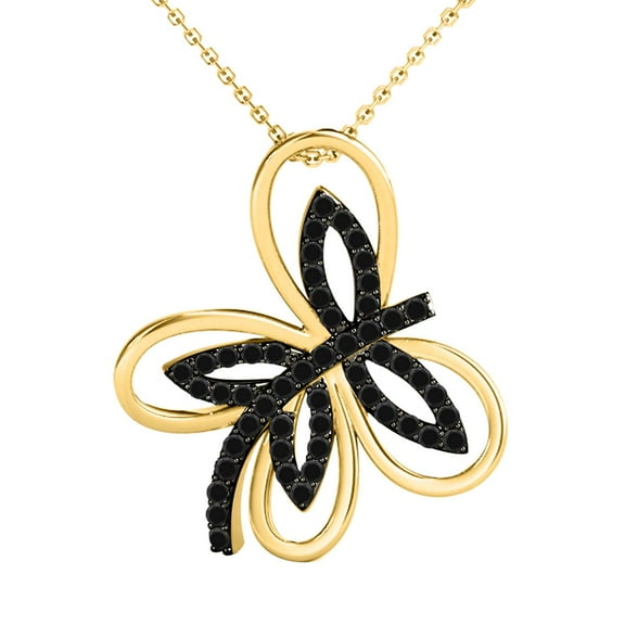 Mauli Jewels Diamond Pendant Necklace For Women 0.25 Carat Round Black Diamond Butterfly Animal Design Pendant Necklace In 10K Rose White Yellow Gold With 18 925 Sterling Silver Box Chain|Silver Chain