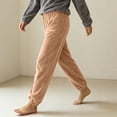 thumbnail image 4 of Ohufall Women's Pajama Pants Cozy Fleece Cuffed Elastic Waist Pant Soft Lounge Sleepwear for Winter, 4 of 5
