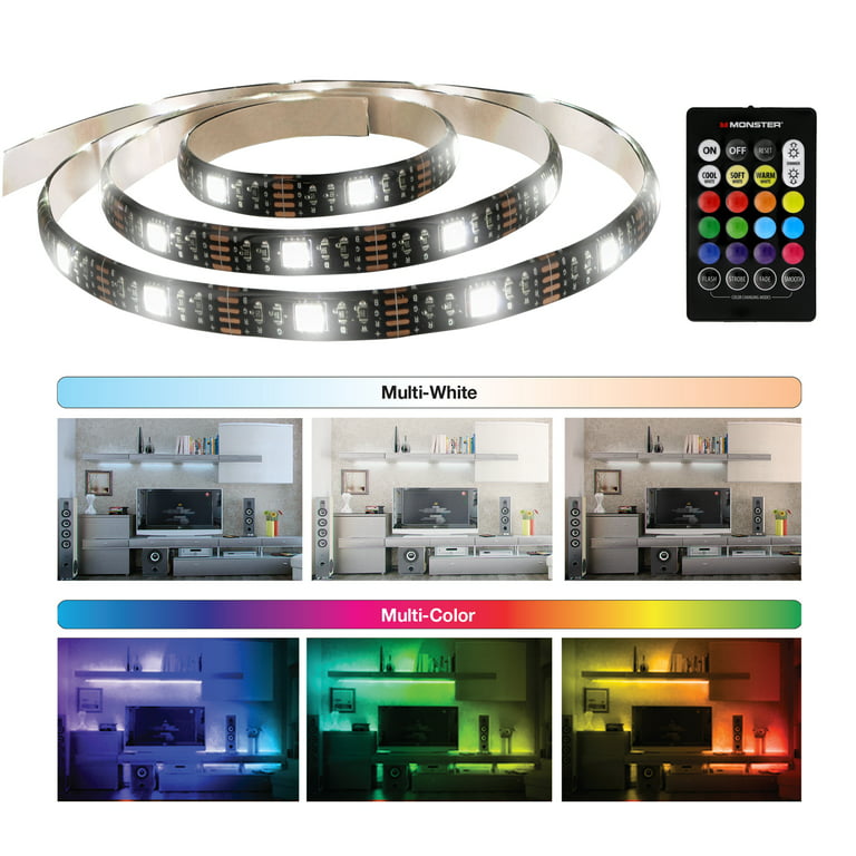 Monster Basics Multi-Color/Multi-White USB LED Light Strip 6.5ft With  Remote