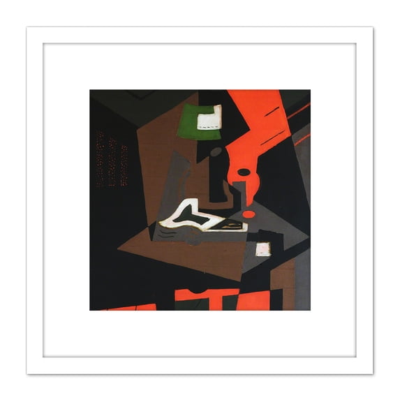 Blanchard Still Life Red Lamp Painting 8X8 Inch Square Wooden Framed Wall Art Print Picture with Mount