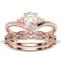 Gorgeous Minimalist 2.25 Carat Pear Cut Diamond Moissanite Unique Engagement Ring, Affordable Wedding Ring, Two Matching Band in 10k Solid Rose Gold Gift For Her Love, Trio Ring Set