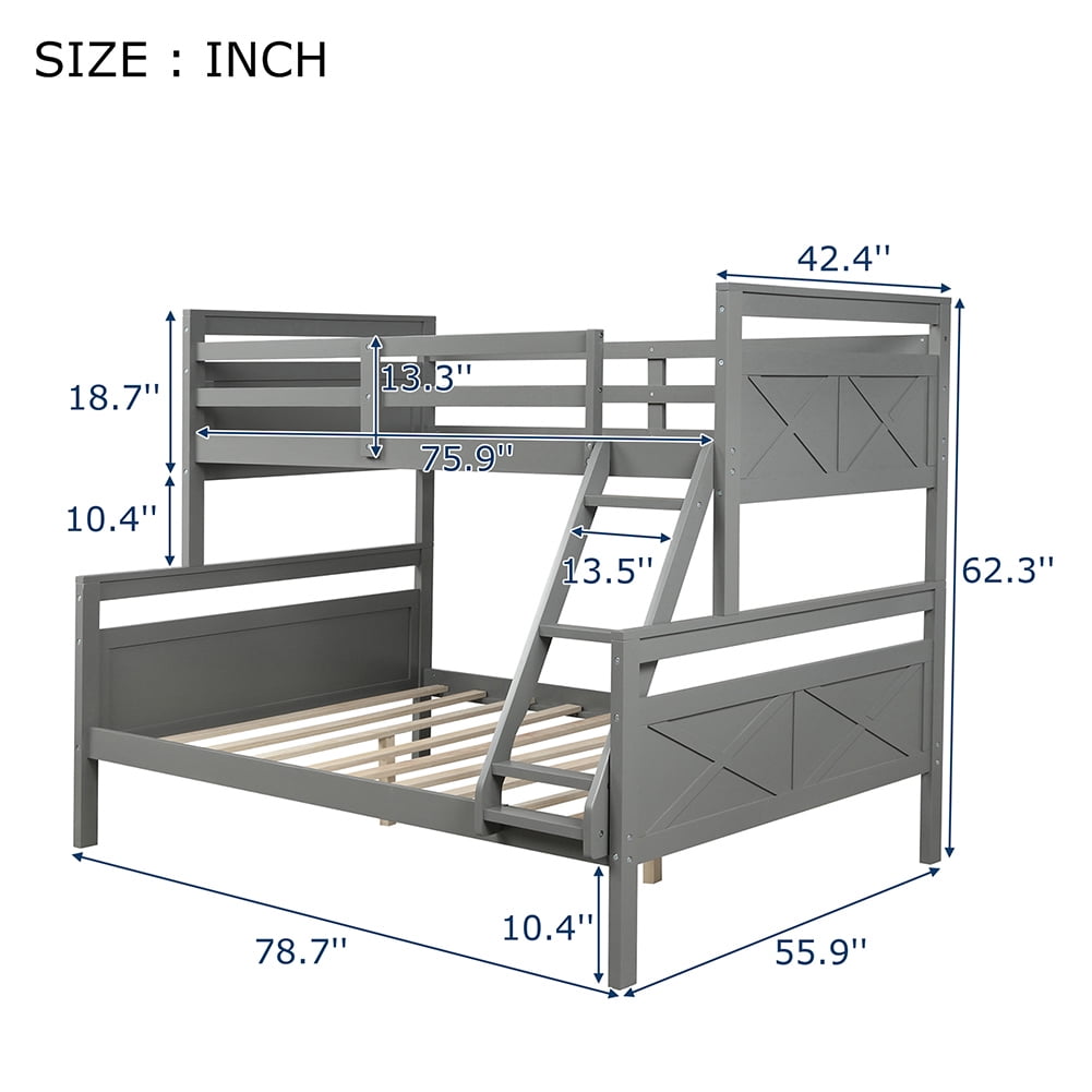 Kadyn Twin over Full Bunk Bed with ladder/Safety Guardrail, Gray