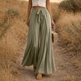 thumbnail image 5 of Costeam Womens Split Front Flowy Wide Leg Pants Drawstring Elastic High Waist Lightweight Crinkle Woven Solid Color Loose Casual Vacation Trousers, 5 of 6