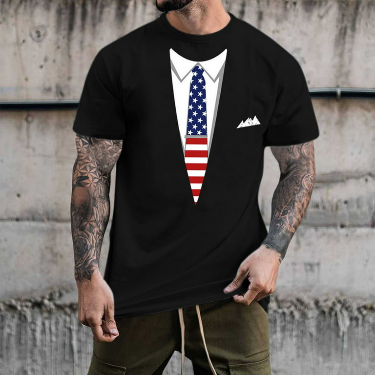 YUHAOTIN Male July 4 Men's Novelty T-Shirts Male Summer Casual American Suit  Print T Shirt Blouse Round Neck Short Sleeve Tops T Shirt Men's T-Shirts  Tall Merry and Bright Shirt 