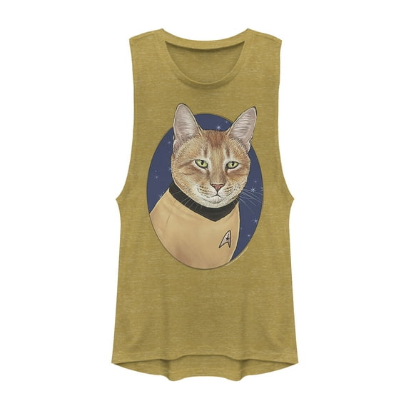 Junior's Star Trek Captain Kirk Cat Festival Muscle Graphic Tee Gold Heather 2X Large