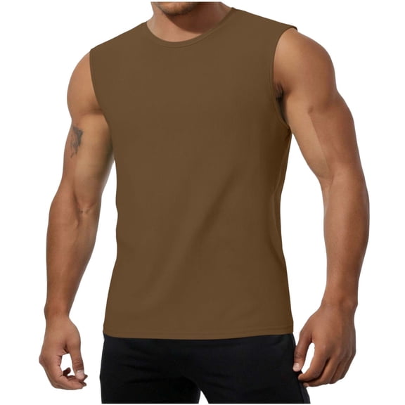 Eryao Big and Tall Mens Gym Fitness Sleeveless Crew Neck Shirts Quick Dry Moisture Wicking Breathable Athletic Tank Tops,Coffee,XXXL