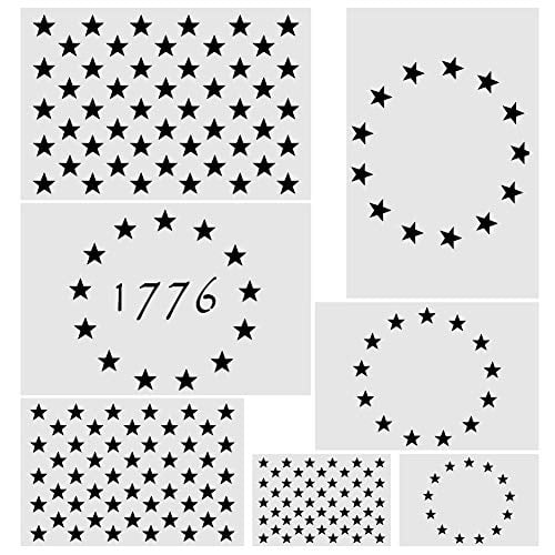 Koogel Plastic Stencil Template,3 Sizes American Flag 50 Star Stencil Template for Planner/Notebook/Wood/Wall/Graffiti/Card DIY Drawing Painting Craft Projects 