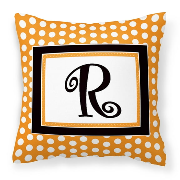 Letter R Initial Monogram - Orange Polkadots Fabric Decorative Pillow
