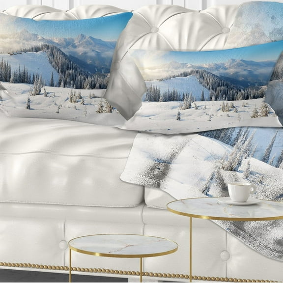 Designart Sunny Morning in Mountains - Landscape Printed Throw Pillow - 12x20