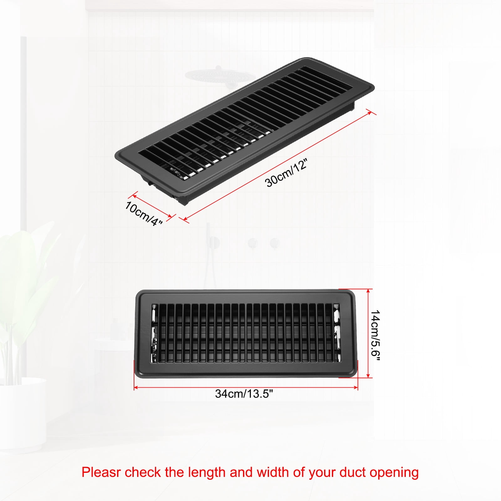 Uxcell 12 x 4 Inch Floor Register, 1pcs Heavy Duty Air Vent Cover Adjustable Floor Grates, Black