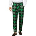 thumbnail image 1 of INSPIRE CHIC Men's Pant Diamond Plaid Pattern Regular Fit Color Block Suit Trousers 32 Green Black, 1 of 6