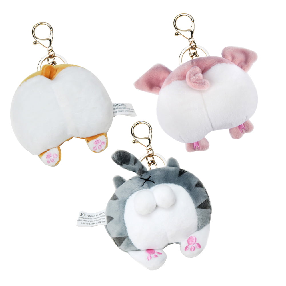 Plush Keychain Funny Corgi Cat Pig Butt Bear Stuffed Animals Filled Soft Toys 