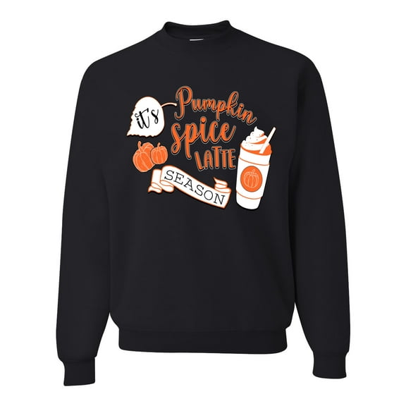 Wild Bobby It's Pumpkin Spice Latte Season Orange Black and White Halloween Unisex Crewneck Sweatshirt, Black, Small