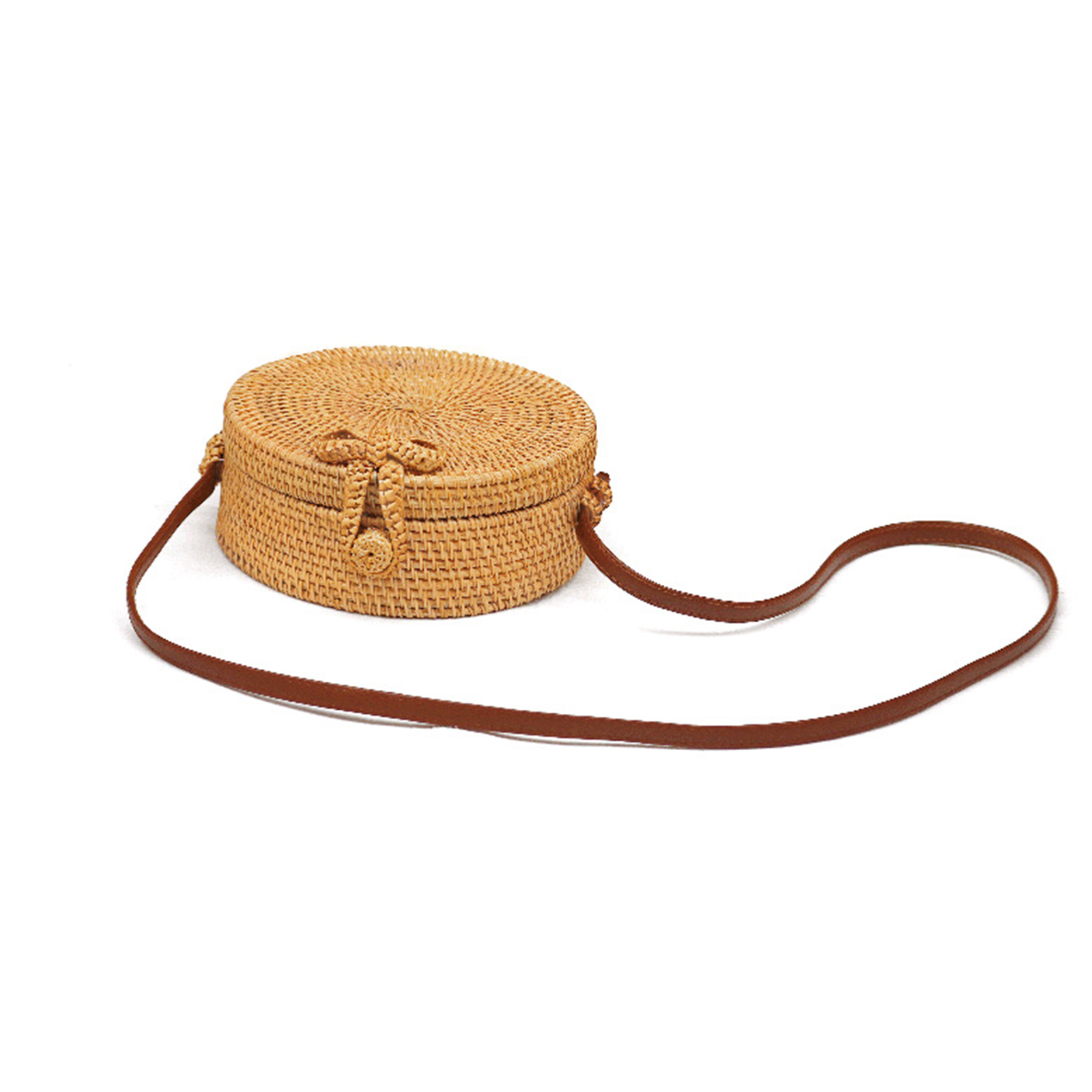 Rattan Straw Bag Handmade Wicker Woven Purse Handbag Circle Boho Crossbody Bag for Women