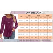 UVN Blouses for Women Pleated Long Sleeve Shirts Crew Neck Dressy Casual Tunic Tops