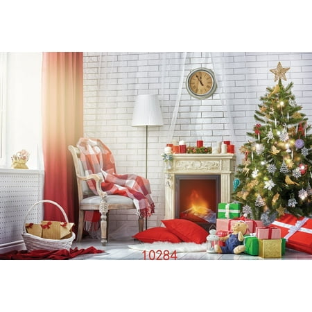 Image of MOHome White Brick clocks Fireplace Christmas 7x5ft Photography Backdrop Photo Background Studio Prop