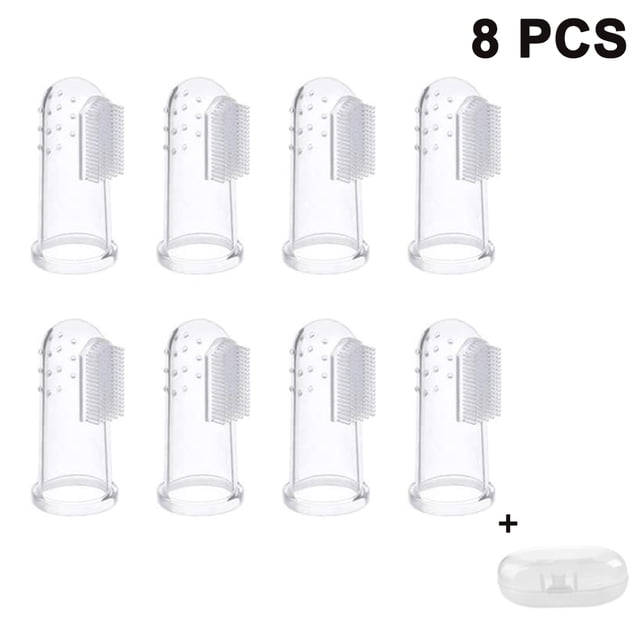 Cepillo de dientes transparente para mascotas, blanco lechoso, para perros y gatos, juego combinado de 8 cepillos de dientes profesionales para perros y gatos, higiene dental para mascotas Adepaton 2034756