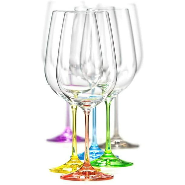 Crystalex Bohemian Crystal Set Of 6 Crystal Wine Glasses 12 Oz Different Color Stems