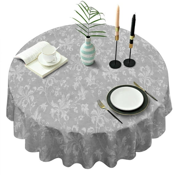 Round Waterproof Grey Tablecloth Reusable Washable Weight Fabric Table Covers for Restaurant,Picnic,Indoor and Outdoor Dining 60 Inch X 60 Inch