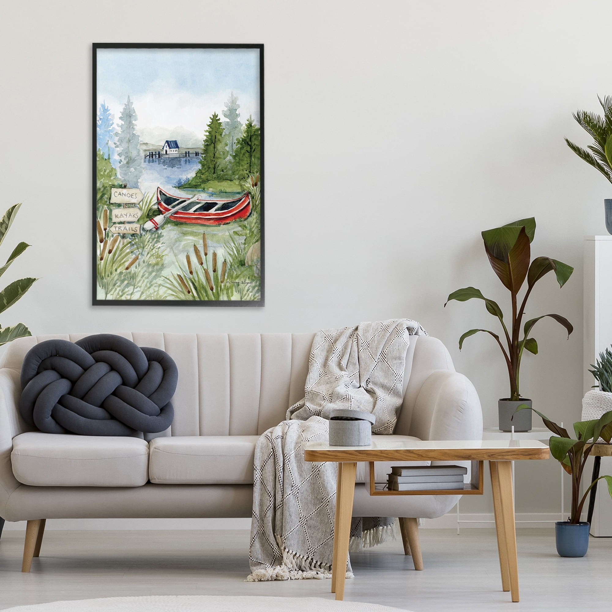 Stupell Industries Canoe On Lake Black Framed Giclee Art, design by Susan Winget