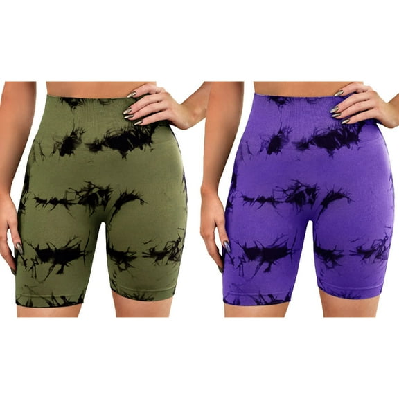 2-piece set Women's seamless tie-dye sports shorts High waist tight buttock lifting hip yoga fitness sports cycling shorts