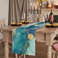 thumbnail image 2 of Teal Blue Marble Table Runner, Modern Abstract Texture Art Ombre Washable Cotton Linen Table Runners 60 Inches Long, Dresser Scarf Runner for Coffee/TV Stands/Kitchen/Cabinets 13''x60'', 2 of 9