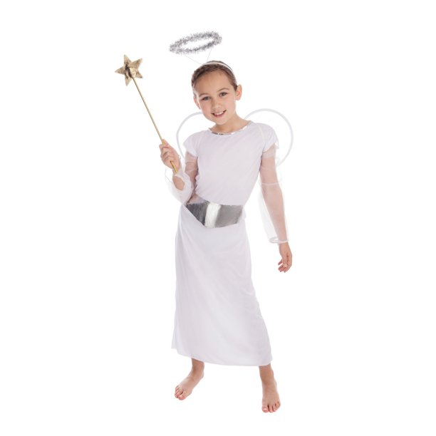 Bristol Novelty - Vestido de Disfraz Ángel Navidad Niñas (Blanco, Plateado)