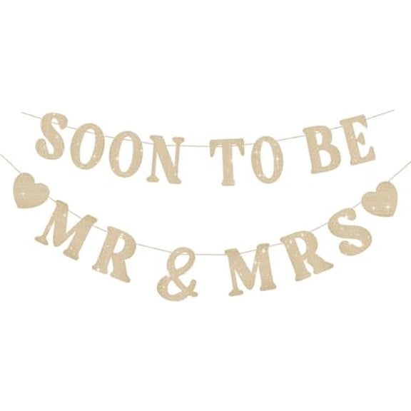 Soon To Be Mr & Mrs Sign Banner For Bridal Shower Decorations, Pre-strung Gold Glitter Wedding Shower Decorations For Home Party, Engagement Banner For Bachelorette Couples Shower