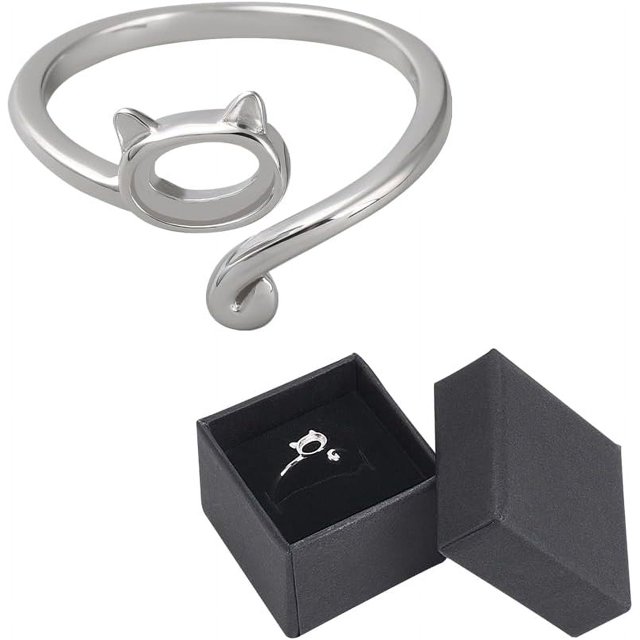 Anillo de plata de ley 925 en blanco de 0,2 x 0,1 pulgadas, con forma de puño abierto, ajustable, con garra, con engastes de anillo giratorio y cajas de regalo.