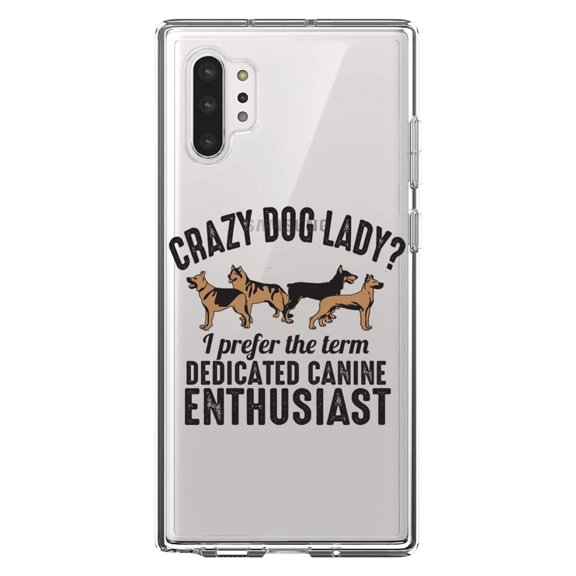 DistinctInk Clear Shockproof Hybrid Case for Galaxy Note 10 PLUS (6.8" Screen) - TPU Bumper Acrylic Back Tempered Glass Screen Protector - Crazy Dog Lady? Canine Enthusiast