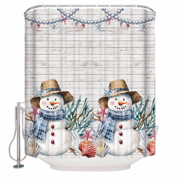 54x78 Inch Shower Curtain Decorative Coastal Christmas Bathtub Bath Curtains Fabric Waterproof Bathroom Decor Snowman Xmas Coral Starfish Vintage Small Stall Shower Curtain Set with 12 Hooks
