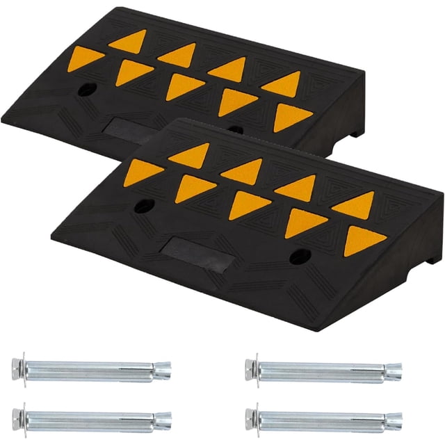 Heavy-Duty Rubber Curb Ramp 2-Pack, 4.3" Rise Threshold Ramp for Trucks, SUVs, Mobility Scooters - 55,000 lb Capacity
