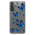 thumbnail image 1 of DistinctInk Clear Shockproof Hybrid Case for Galaxy S21+ PLUS 5G (6.7" Screen) - TPU Bumper Acrylic Back Tempered Glass Screen Protector - Blue Butterflies Butterfly, 1 of 2