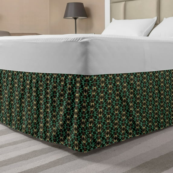 Geometric Bed Skirt, Mosaic Composition with Rhombuses Triangles and Rectangles Abstract Modern Design, Elastic Bedskirt Dust Ruffle Wrap Around for Bedding Decor, 4 Sizes, Multicolor, by Ambesonne