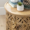 thumbnail image 3 of Powell Kersey Natural Carved Wood Round Indoor End Table, 17" Tall, 3 of 9