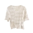 thumbnail image 3 of Feancey Womens Crochet Cover Up Tops Knit Hollow Out Summer Sweaters Half Sleeve Casual Beach Cover Ups for Swimwear White Free Size, 3 of 6