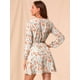 thumbnail image 5 of Vestido Camisero De Cintura Con Lazo Y Manga Abullonada En La Parte Delantera Con Estampado Floral Y Estampado Floral Para Mujer Beige M, 5 of 6