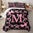 thumbnail image 2 of Manfei Pink Bow Letter M Bed Spread Queen, Kawaii Ribbon Queen Coverlet Set for Girls Women, 2 of 7
