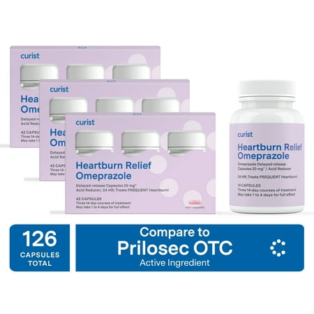 Curist Prilosec Generic Heartburn Capsules 126 Ct (3x42) Omeprazole 20mg Capsules