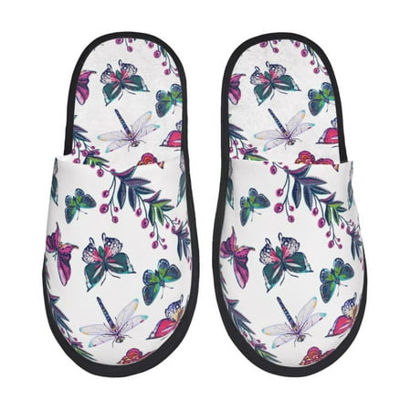 

House Slippers for Women Men - Dragonfly Plant Butterfly Warm Non-slip Mens Womens Slippers Cozy Slip-on House Shoes Bedroom Outdoor Indoor Slippers for Men