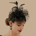 thumbnail image 4 of Fusipu Beads Decor Dot Print Metal Clip Fascinator Hat Mesh Flower Feather Decor Anti-fall Imitation Flax Tea Party Headwear, 4 of 8