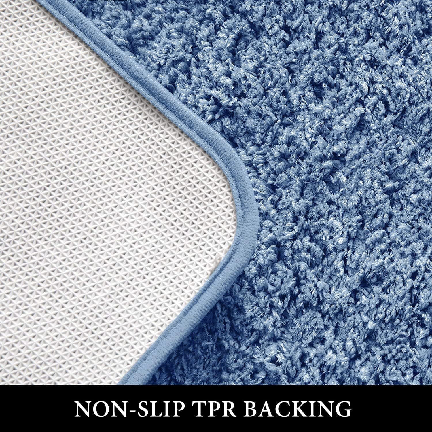 Blue Bathroom Rugs Set 2 Piece Soft Absorbent Microfiber Bath Mat Non Slip Quick Dry Machine Washable Plush Shaggy Mats for Tub Shower Floor 16x24 inches
