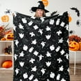 thumbnail image 2 of Cute Halloween Ghost Bat Blanket, Spooky Halloween Blankets and Throws, Halloween Fleece Throw Blanket, Halloween Throws Gifts for Kids, Black, 50" x 60", 2 of 6