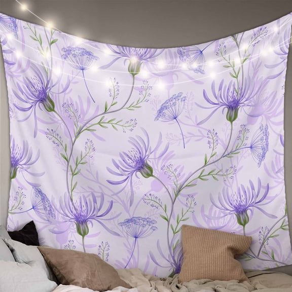 Purple Flowers Tapestry for Bedroom Wall Hanging Tapestry, Botanical Florals Plants Country Aesthetic Ceiling Backdrop Tapestries Poster Blanket Wall Decor for Teens Room Living Room Dorm 39" x 59"